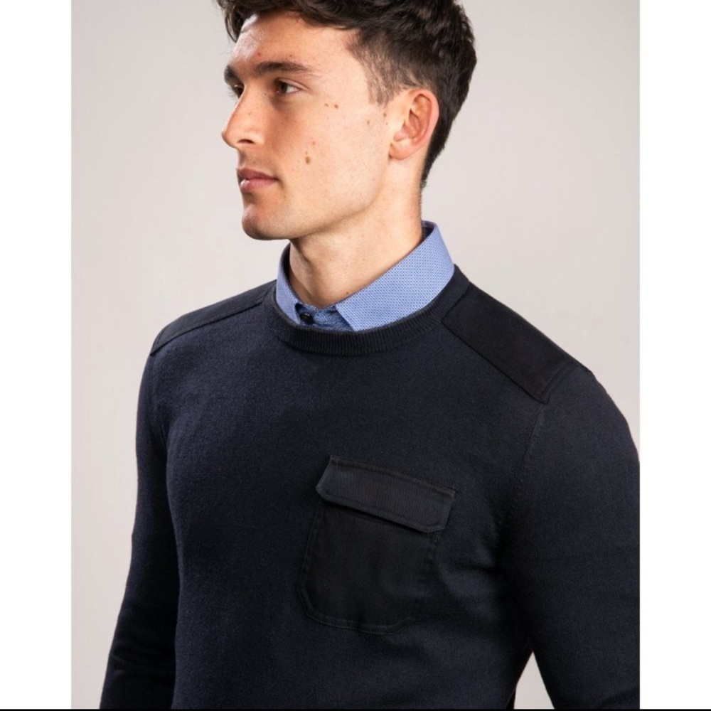 Ted Baker London Patch Pocket Crewneck in Navy - Picture 7 of 14